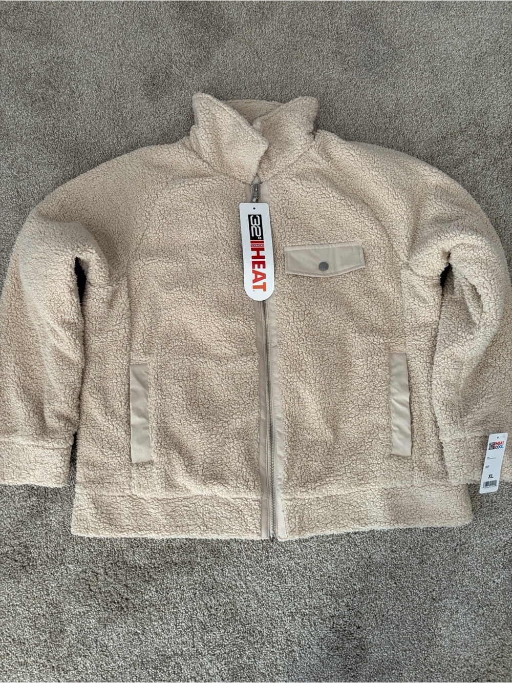 32 Degrees Cream Sherpa Puffer Jacket with Zip